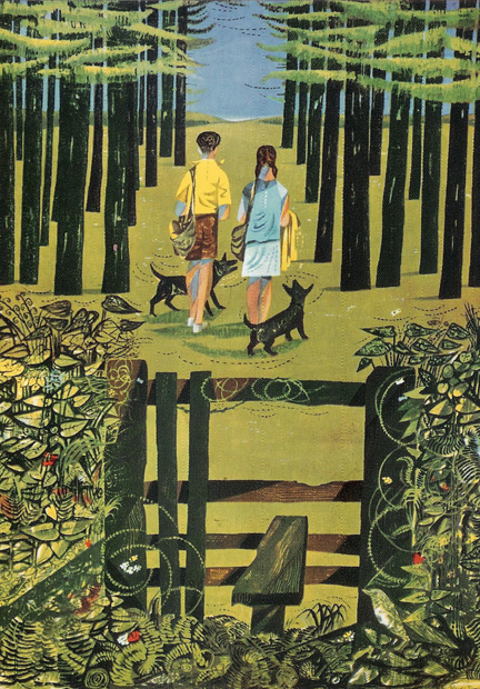 vintage 1958 London Transport postcard. "Summer Wallks" designed by Robert Tavener