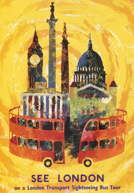 vintage 1959 London Transport postcard. "Roundabout" designed by Victor Galbraith vintage 1959 London Transport postcard. "Roundabout" designed by Victor Galbraith