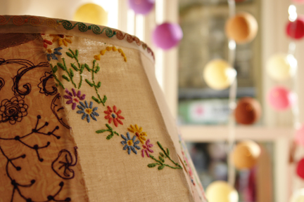 detail of handmade patchwork lampshade available at Radiance lighting shop in Hebden Bridge detail of handmade patchwork lampshade available at Radiance lighting shop in Hebden Bridge