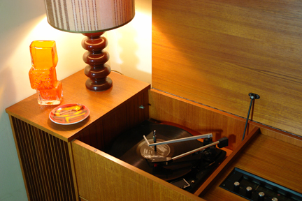 vintage 1960s Garrard radiogram in teak cabinet vintage 1960s Garrard radiogram in teak cabinet with lid up showing record player