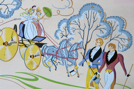 detail from a vintage biscuit tin produced by A Romary and Company Limited decorated with Regency period figures of dandies promenading and ladies in a horse drawn carriage detail from a vintage biscuit tin produced by A Romary and Company Limited decorated with Regency period figures of dandies promenading and ladies in a horse drawn carriage