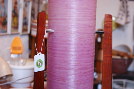 detailed view of a lavender coloured vintage rocket lamp