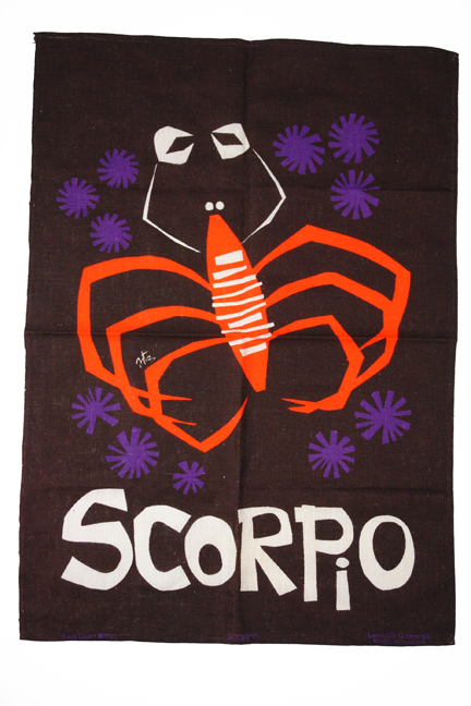 vintage 'scorpio' scorpion tea towel