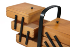 vintage wooden tabletop sewing box with black trim
