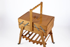 vintage wooden sewing box on legs with castors