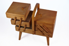 vintage wooden sewing box with three tiers