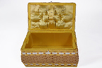 vintage yellow dandycord tabletop sewing box