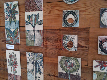 range of ceramic tiles decorated with nature motifs made by Linzi Ramsden and available at Snug Gallery in Hebden Bridge