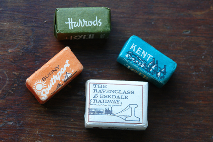 old paper wrapped sugar cubes including Harrods, Sunny Southport, Kent and Ravenglass