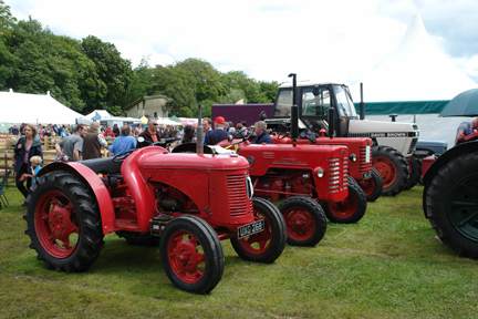 red vintage tractors on display at the Todmorden Agricultural Show