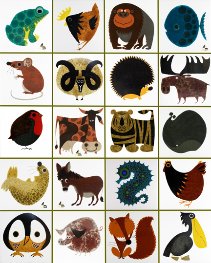 mosaic of vintage Kenneth Townsend illustrated tiles from the 'Menagerie' series mosaic of vintage Kenneth Townsend tiles from the 'Menagerie' series