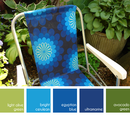 vintage 1970s blue floral garden chair