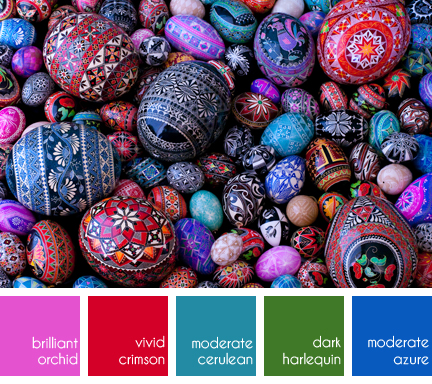 collection of brightly painted Pysanky eggs