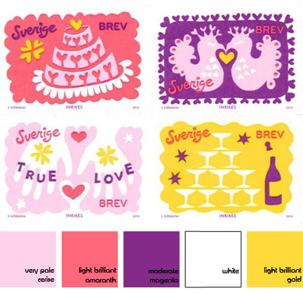 set of four Swedish Velentine's Day stamps