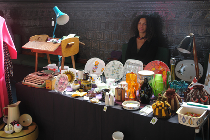 Adelle on the H is for Home stall at the vintage fair at Todmorden Town Hall