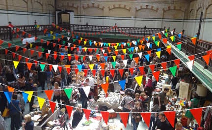 Victoria Baths, Manchester looking down on the Vintage Home Show stalls on Sunday 10 June 2012