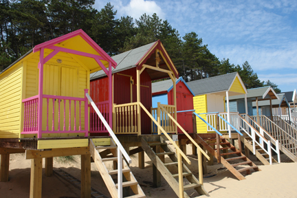 colourful beach huts on the beach between Wells-next-the-Sea and Holkham