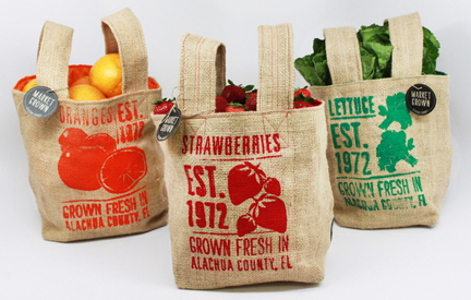 Market Grown burlap bags designed by Catalina Rozo & Melissa Clinard