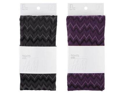 two pairs of H & M patterned tights in grey and purple