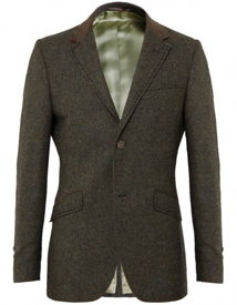 front of a handmade Holland Esquire Donegal panel jacket