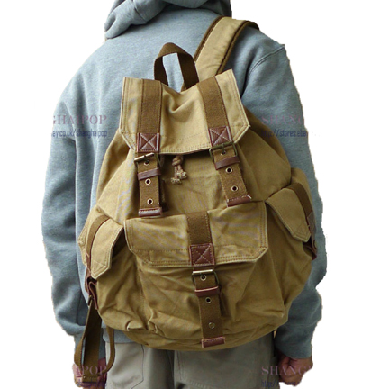 Khaki retro styled canvas rucksack